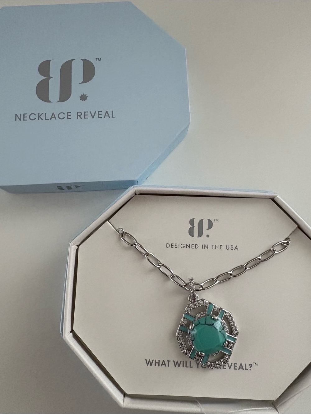 The Naya Ring Necklace NK14636 Turquoise Magnesite Rhodium Plating